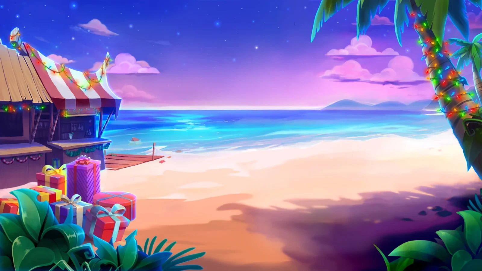 Aloha! Chistmas slot game background artwork by NetEnt