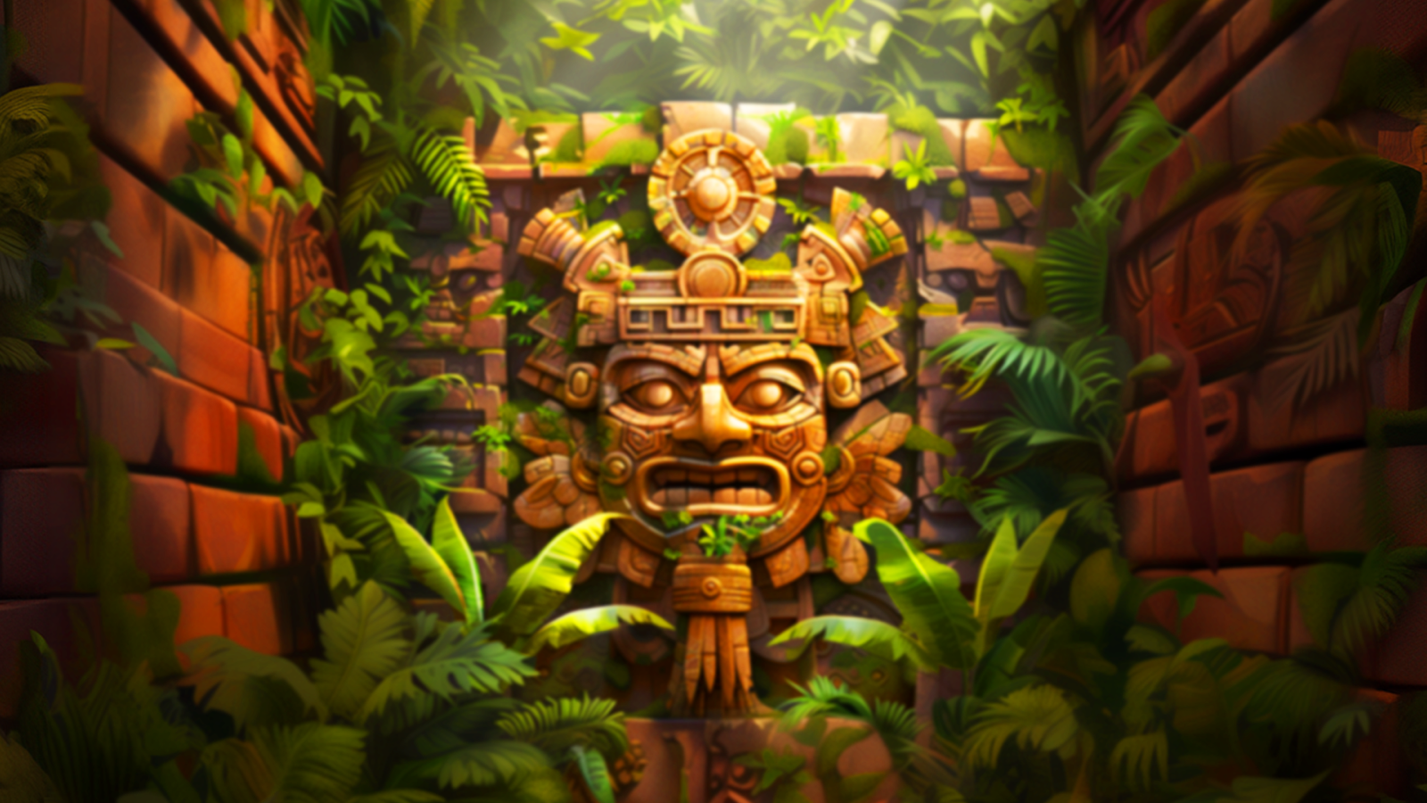 Aztec Might Cash Spree slot game background artwork by Oros Gaming