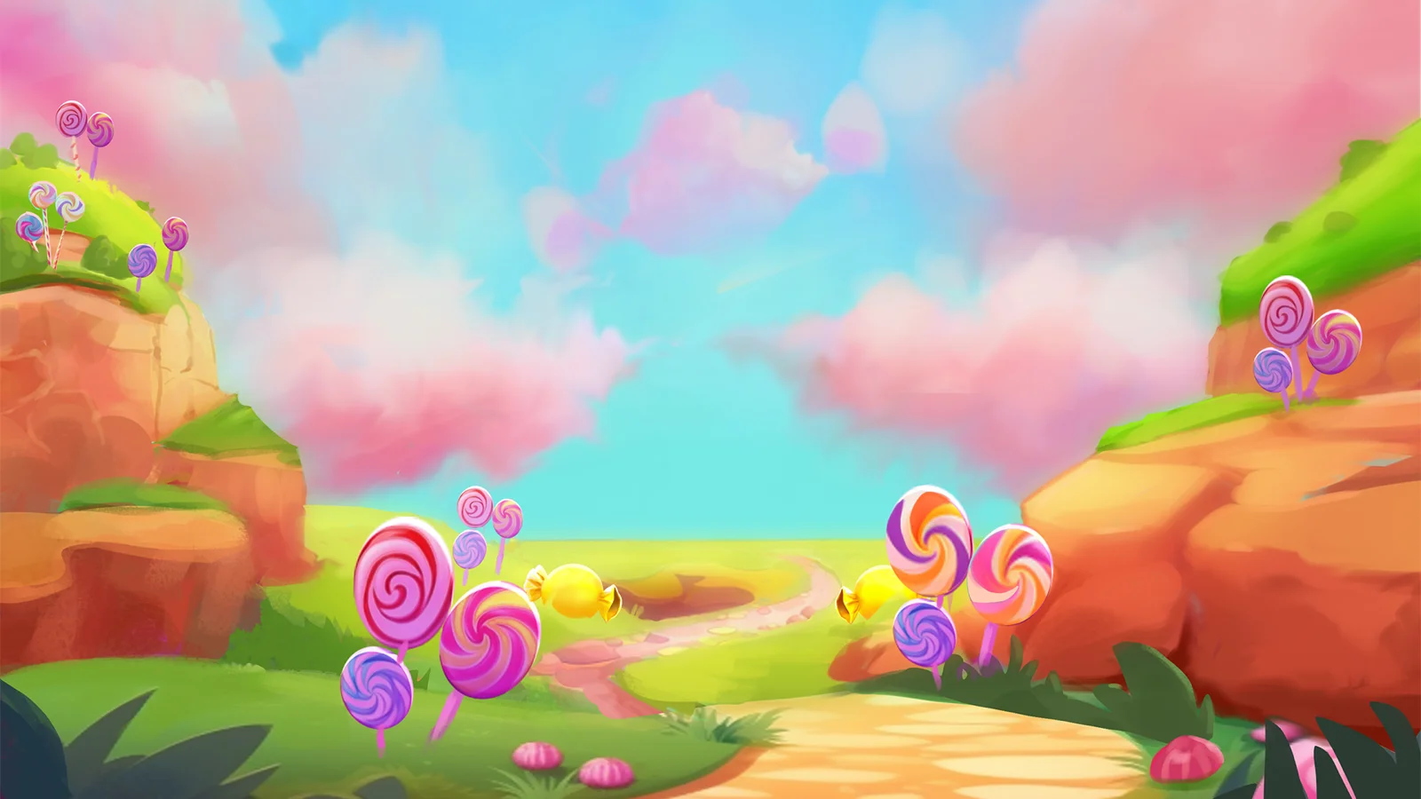 Candy Paradise slot game background artwork by Just For The Win