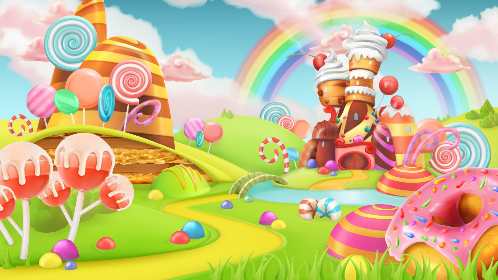 Candy Treats slot game background artwork by Octoplay