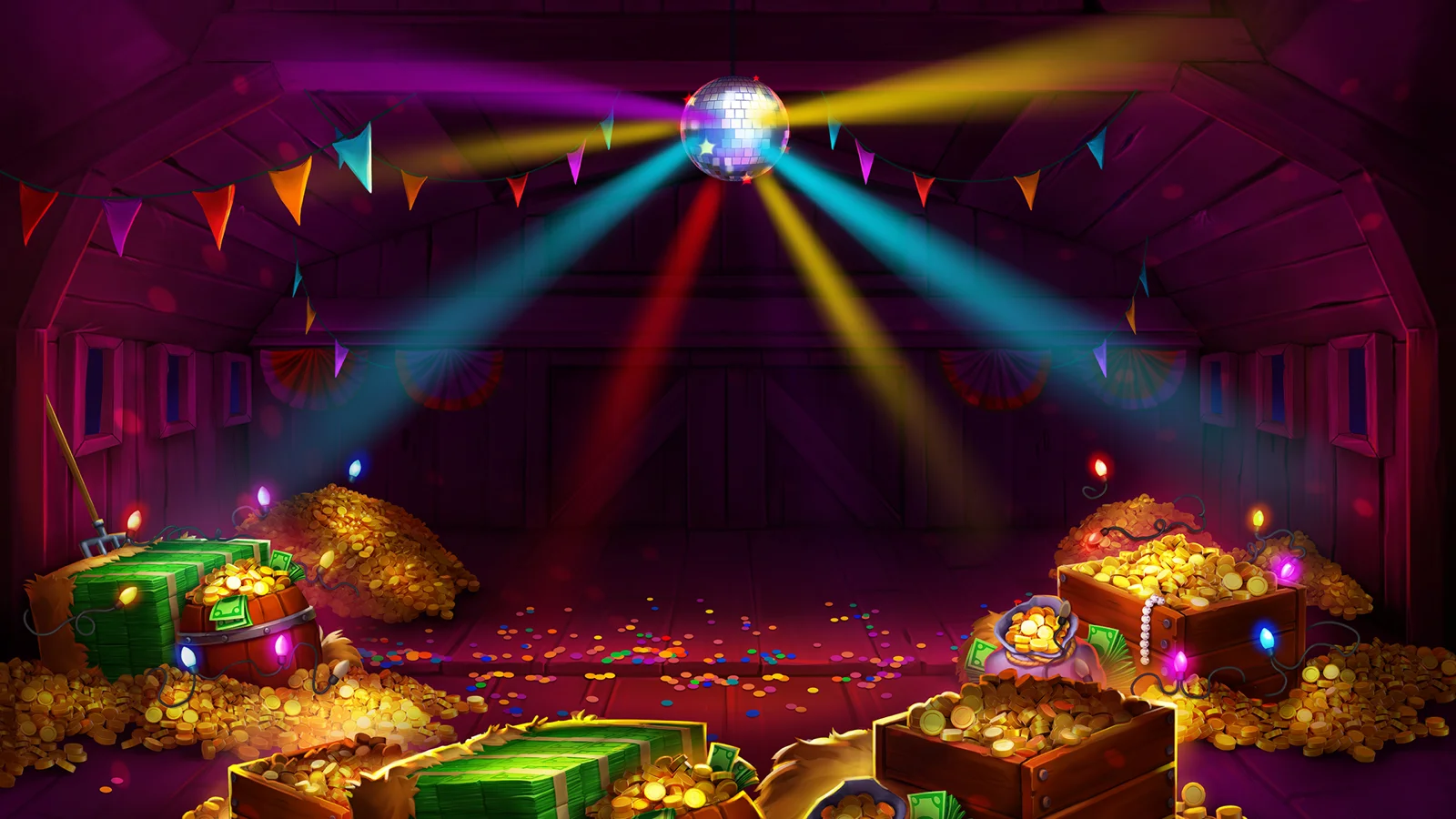 Chicken Night Fever slot game background artwork by PearFiction Studios