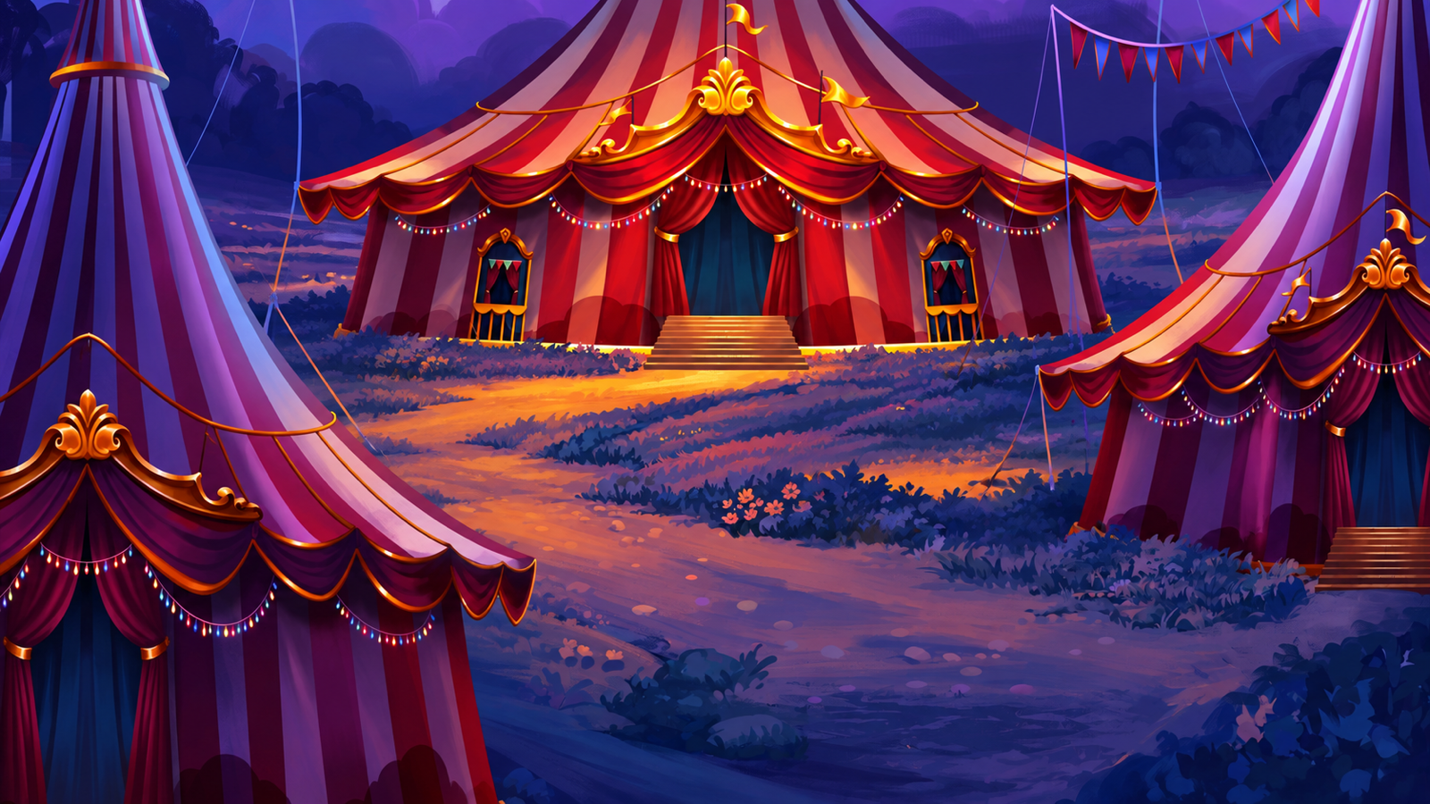 Frooty Troupe - Cirque du Money video slot game background artwork by Gamomat