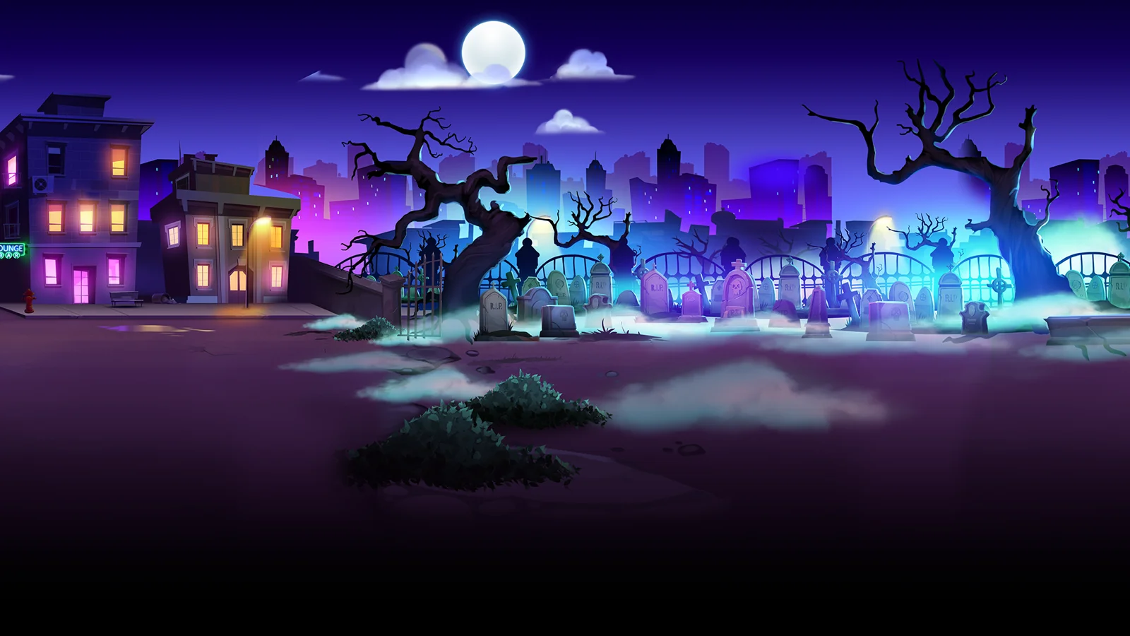Granny vs Zombies slot game background artwork by PearFiction Studios