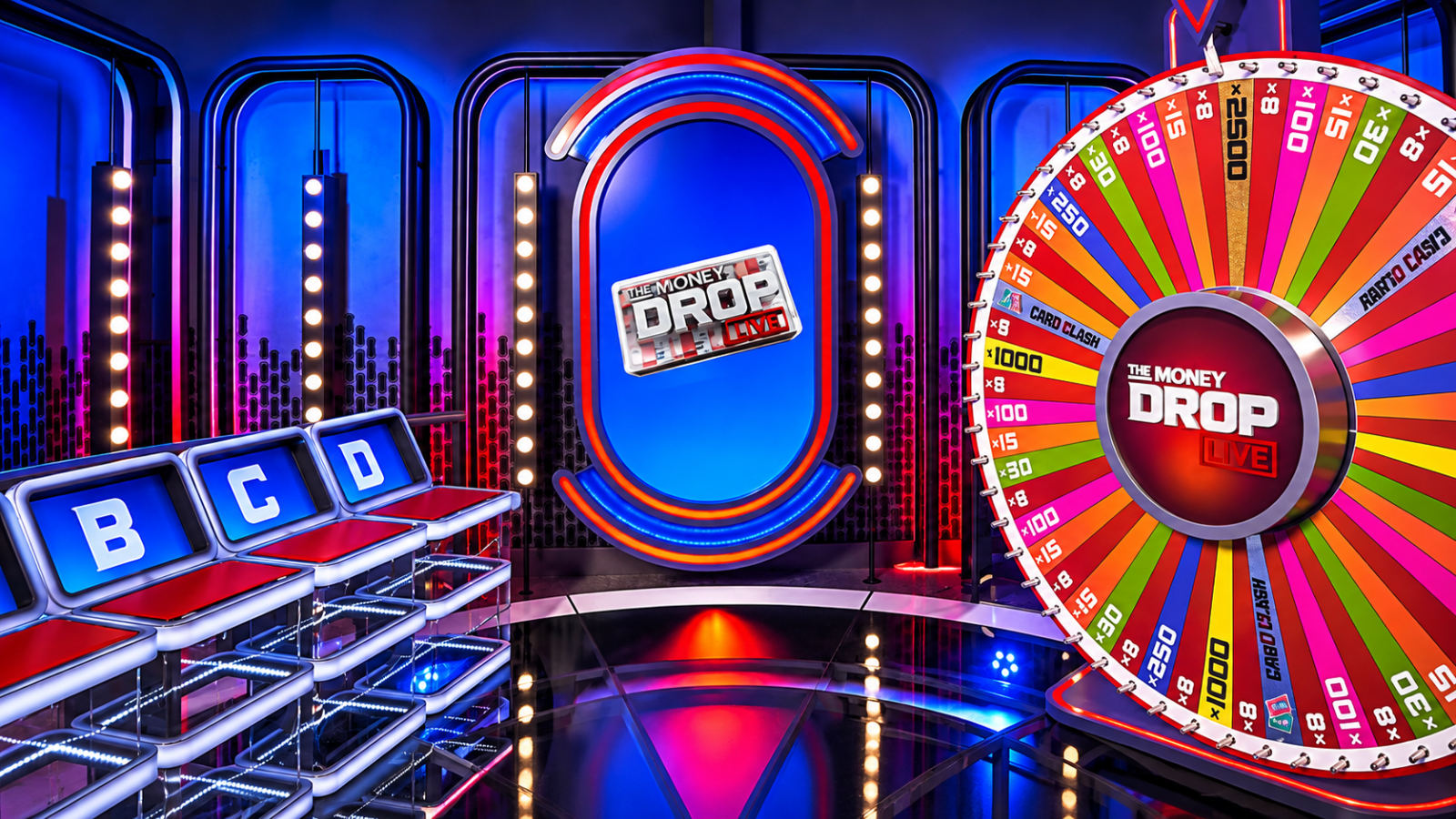 Money Drop Live live game show game background artwork by Playtech Live