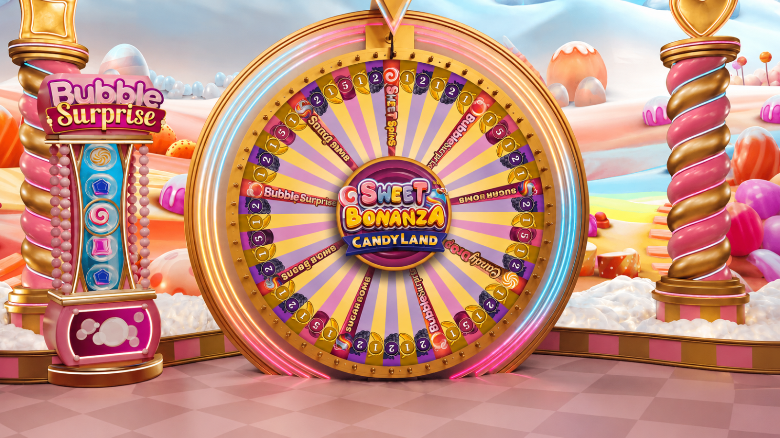 Sweet Bonanza CandyLand live game show game background artwork by Pragmatic Play Live